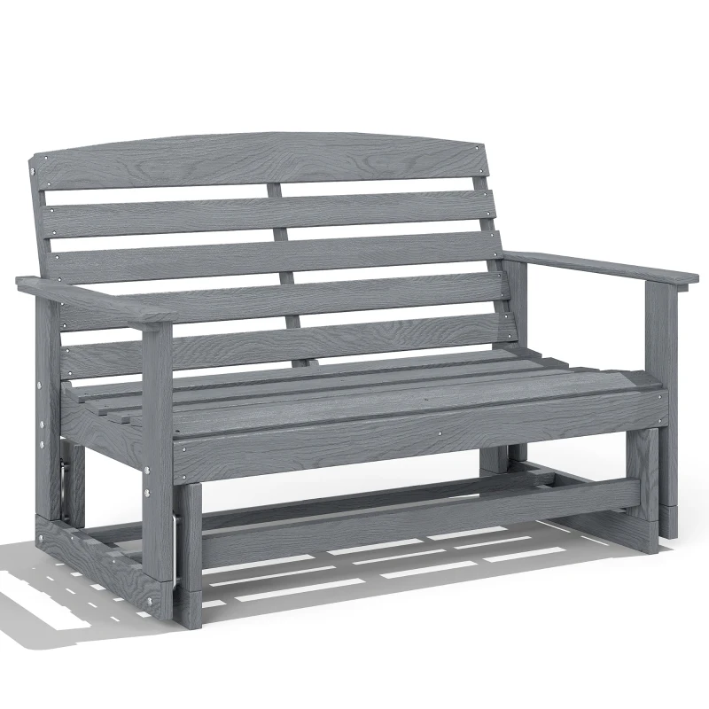 Outsunny Patio Glider Bench w/ HDPE Slatted Double Rocking Chair, Distressed Gray