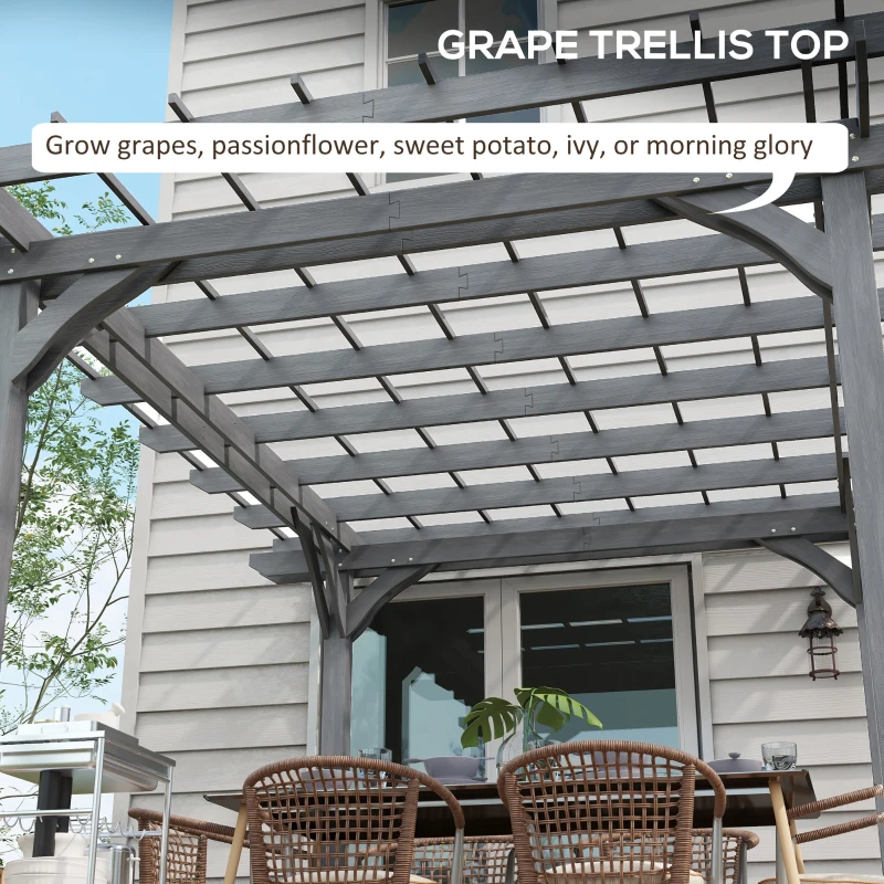 Outsunny 12' x 10' Wooden Pergola, Outdoor Grape Gazebo for Garden, Patio, Backyard, Deck, Gray