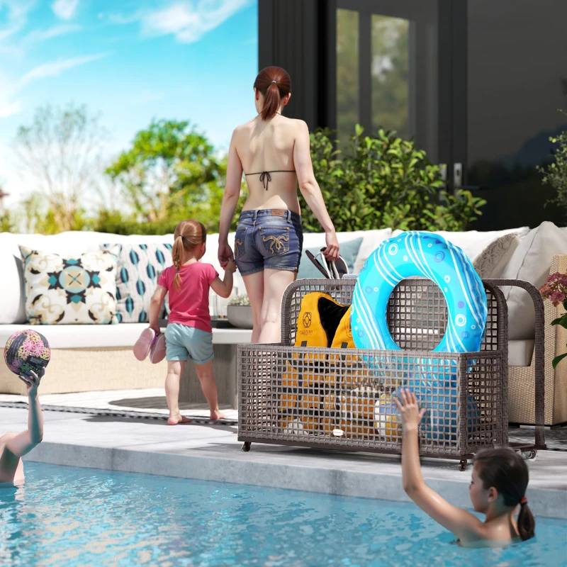 Outsunny Pool Float Storage, Pool Caddy, with Wheels, 43.25" L x 22.5" W x 28" H, Light Gray
