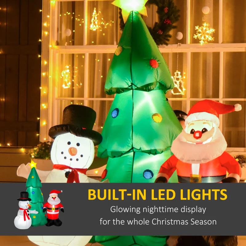 HOMCOM 6ft Christmas Inflatable Santa Claus and Snowman with Christmas Tree, Outdoor Blow-Up Yard Decoration with LED Lights Display