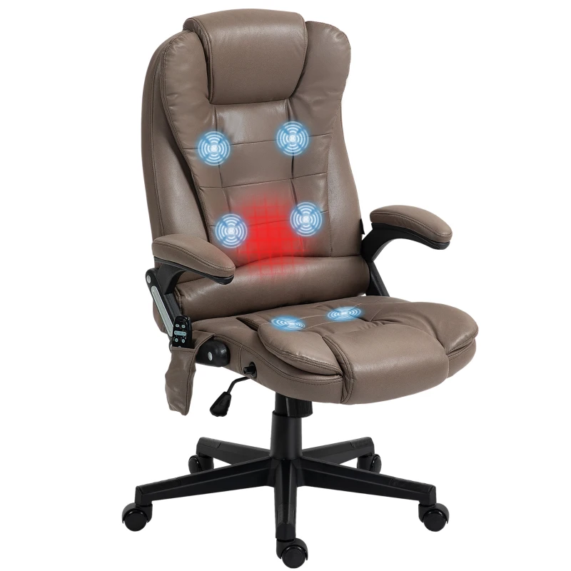 Vinsetto 6 Point Vibrating Massage Office Chair with Heat, Microfiber Massage Desk Chair with Reclining Backrest, Dark Brown