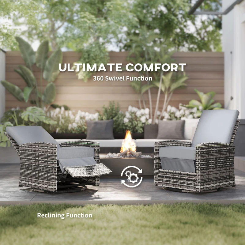 Outsunny Outdoor Wicker Swivel Recliner Chair, Reclining Backrest, Lifting Footrest, 360° Rotating Basic, Gray