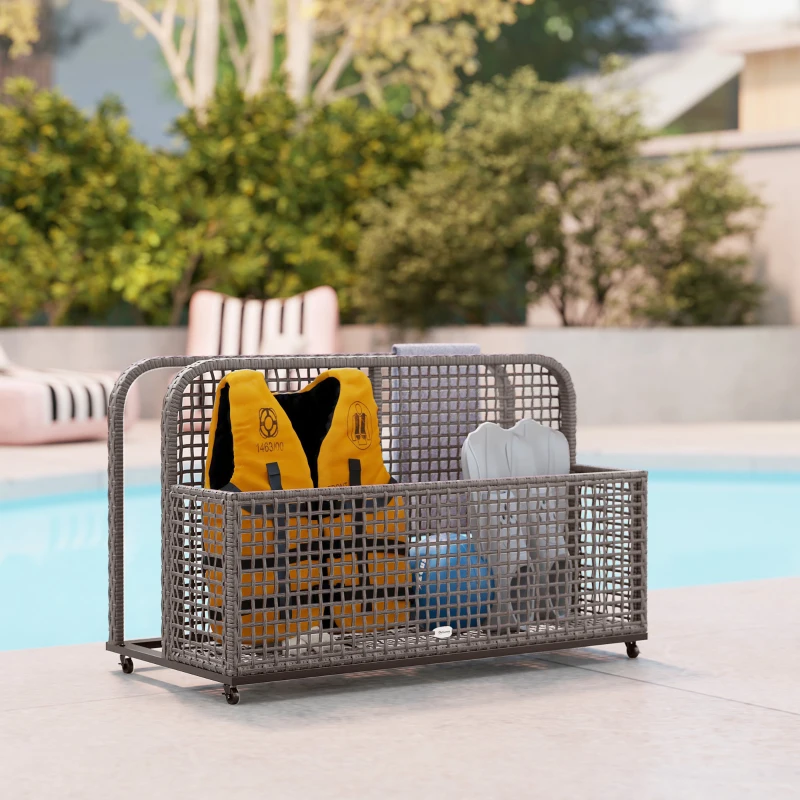 Outsunny Pool Float Storage, Pool Caddy, with Wheels, 43.25" L x 22.5" W x 28" H, Light Gray