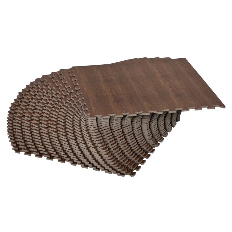 HOMCOM Wood Grain Floor Mats 1/2 Inch Thick, Interlocking EVA Foam Mats Tiles with Borders, Puzzle Exercise Mat for Home and Fit Equipment, 24 in x 24 in, Pack of 25