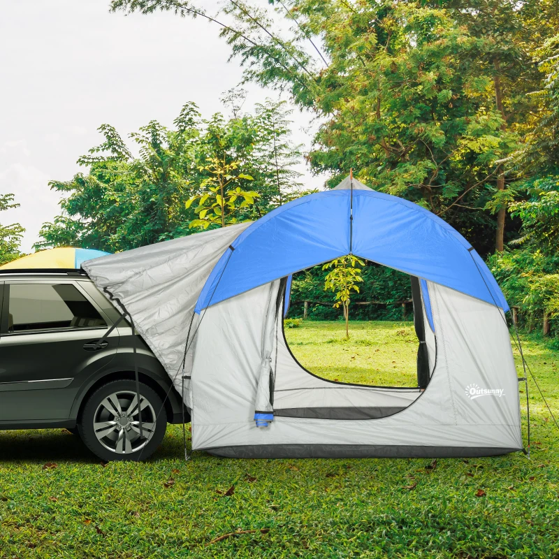 Outsunny 2000mm Waterproof SUV Tent, Car Tent with 3 Doors and Mesh Window, for 5-6 Person Camping Travel, Gray and Blue