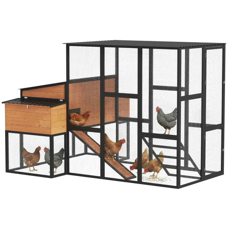 PawHut 105" Large Chicken Coop, Walk-in Wooden Hen House for 7-12 Hens, Poultry Cage Chicken House with Run, 2 Nesting Boxes