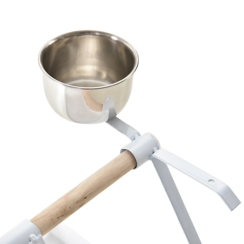 PawHut Portable Bird Play Perch Stand with Wooden Perch, Stainless Steel Feeding Bowls, & an Easy-Clean Tray, White
