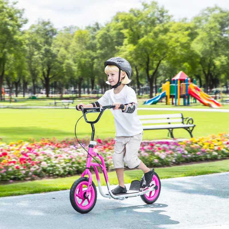 Qaba Kids Scooter, Lightweight Scooter with Adjustable Handlebar, Rear Brake, Kickstand, 12" EVA Wheels, for 5-12 Y, Pink