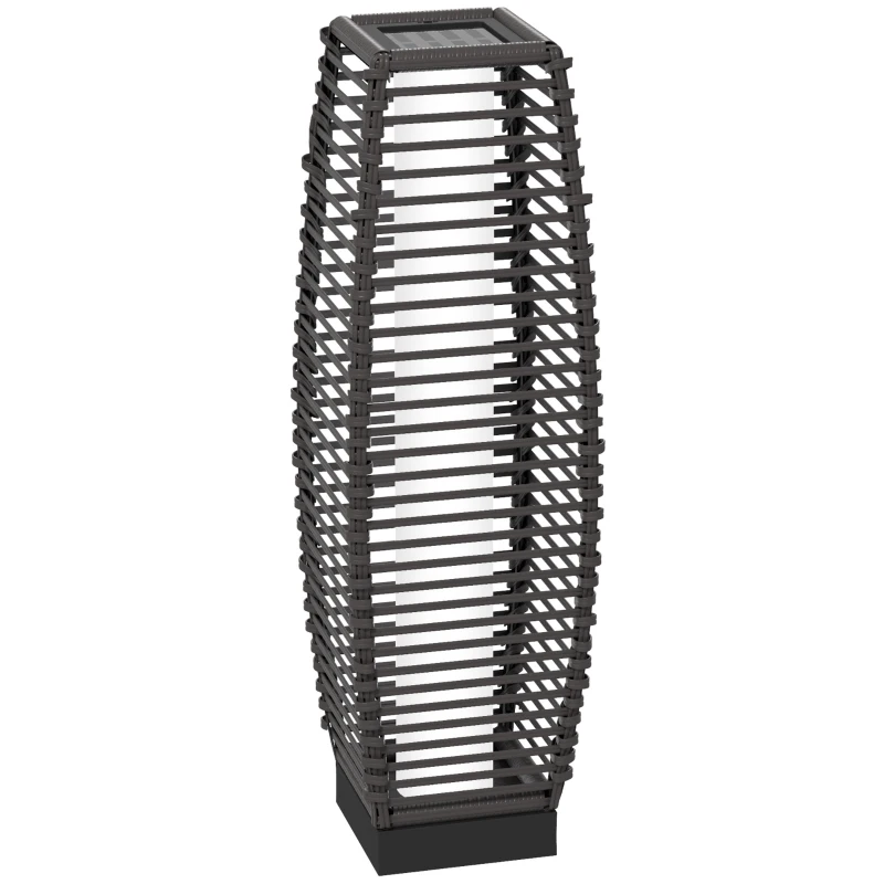 Outsunny Solar Floor Lamp, Outdoor Rattan Garden Lantern Pathway Light & Decorative Driveway Lighting with Auto LED Lights, Gray