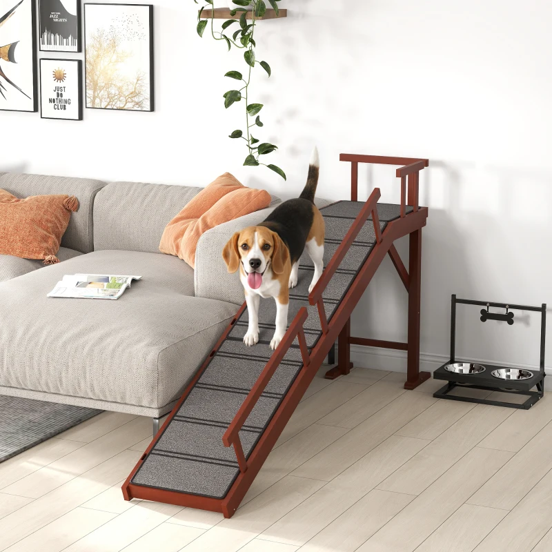 PawHut Wooden Dog Ramp with Removable Guardrails, Non-Slip Surface, 70.5" Long, Brown
