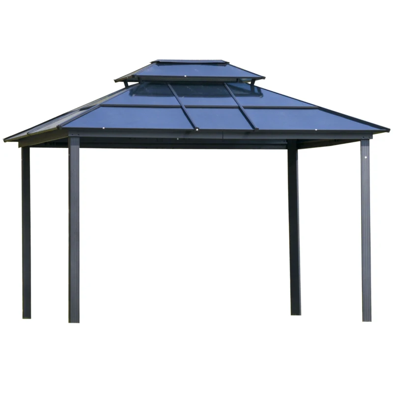 Outsunny 10' x 12' Hardtop Gazebo Canopy with Polycarbonate Roof, Aluminum Frame, Light Gray