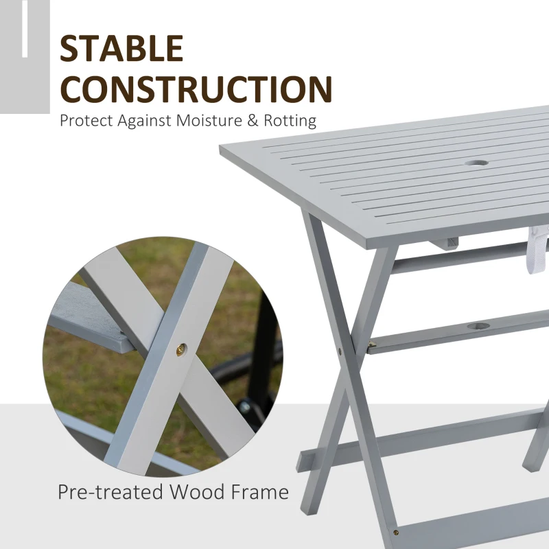 Outsunny Foldable Dining Table, Square Wood Side Table, Portable Bistro Table with Umbrella Hole for Outdoor Patio, Garden or Backyard, Grey