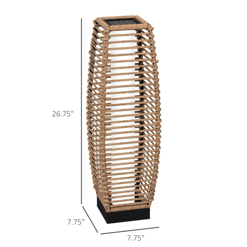 Outsunny Solar Floor Lamp, Outdoor Rattan Garden Lantern Pathway Light & Decorative Driveway Lighting with Auto LED Lights, Sand
