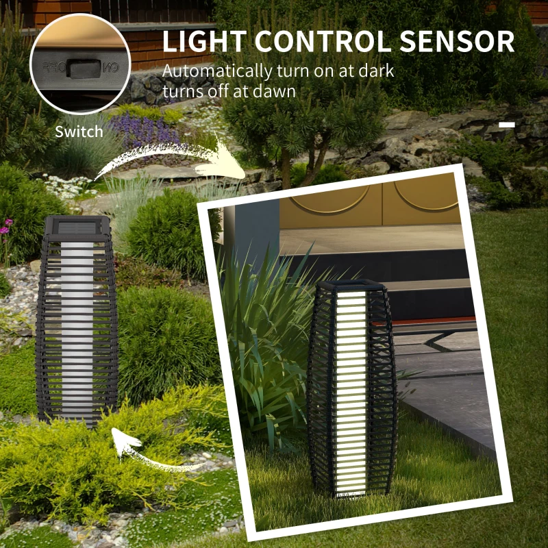 Outsunny Solar Floor Lamp, Outdoor Rattan Garden Lantern Pathway Light & Decorative Driveway Lighting with Auto LED Lights, Gray