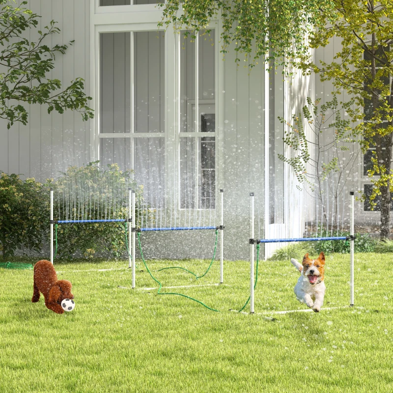 PawHut 4pc Dog Agility Training Equipment Set with Spray Water Tube, White