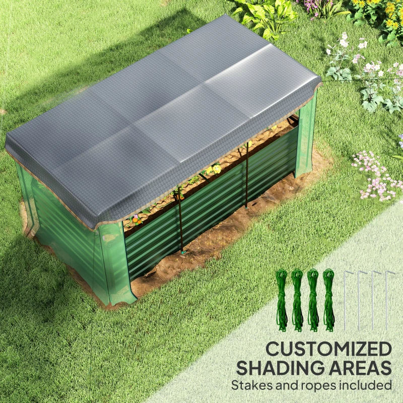 Outsunny Galvanized Steel Planter Box with Crop Cage and Shade Cloth, Raised Garden Bed for Flowers, Veggies and Herbs, Green