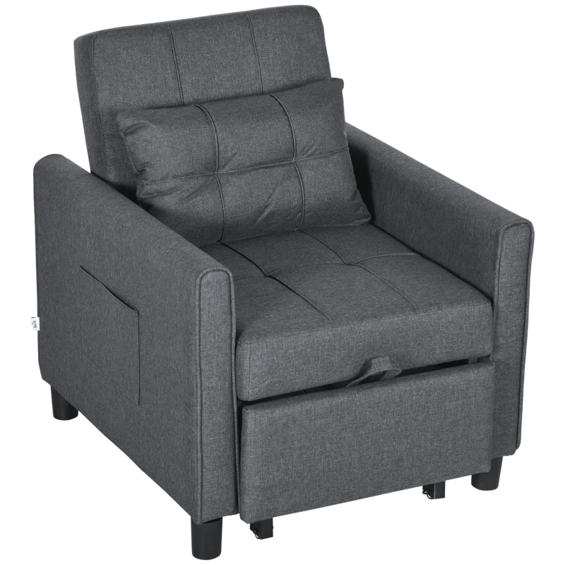 HOMCOM 3-in-1 Convertible Chair Bed, Multi-Functional Single Sofa Bed, Pull Out Sleeper Chair with Adjustable Backrest, Gray