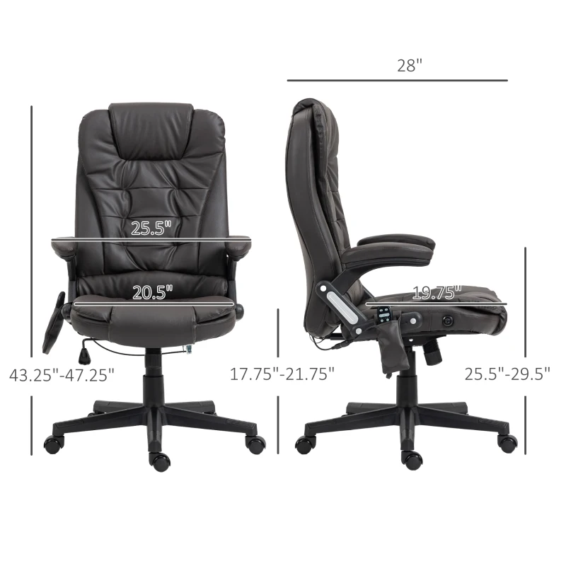 HOMCOM Massage Office Chair, Heated Reclining Computer Chair with 6 Vibration Points, Armrest and Remote, Dark Brown