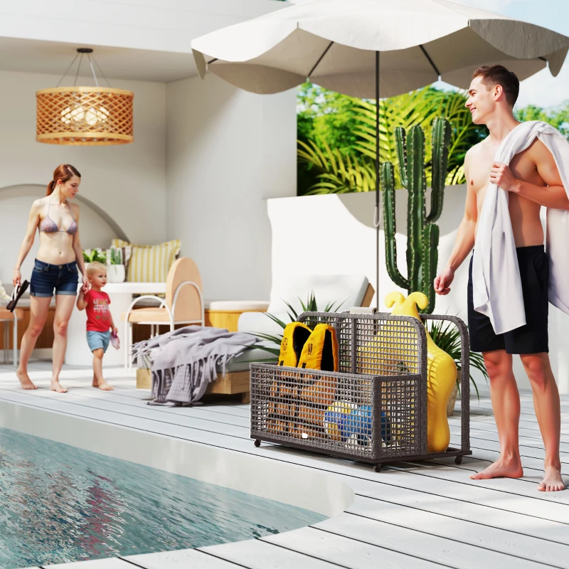 Outsunny Pool Float Storage, Pool Caddy, with Wheels, 43.25" L x 22.5" W x 28" H, Light Gray