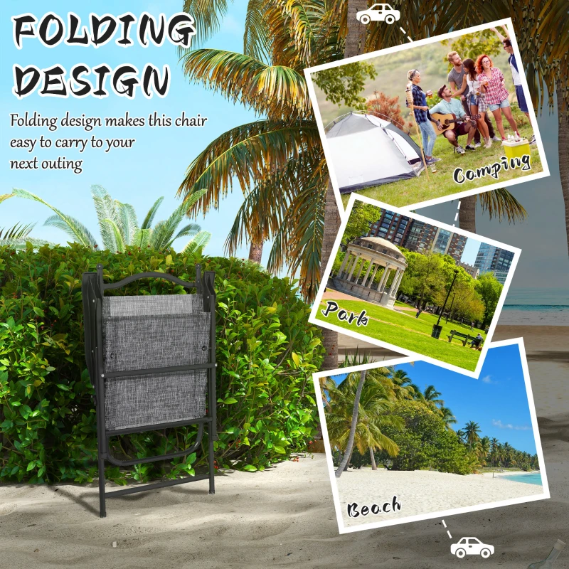 Outsunny 4 Piece Folding Patio Camping Chair Set, Sports Chairs for Adults with Armrests, Mesh Fabric Seat for Lawn, Gray