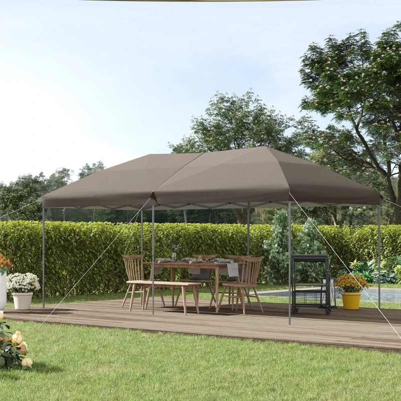 Outsunny 10' x 20' Pop Up Canopy Tent with Steel Frame, 3-Level Adjustable Height and Storage Bag, Instant Sun Shelter Event Tent for Patio Backyard and Garden, Brown