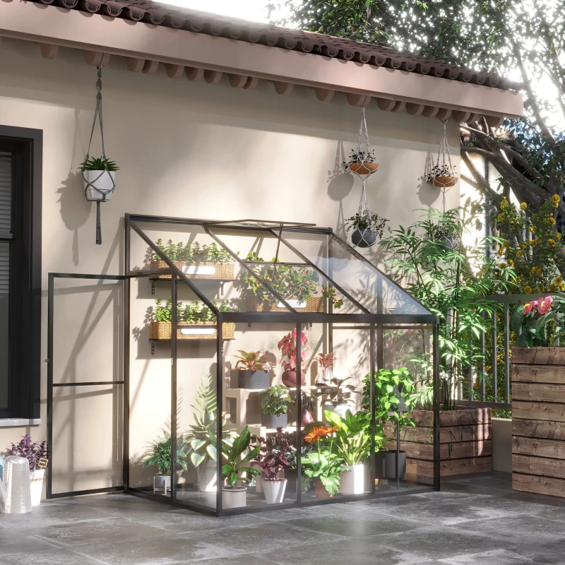 Outsunny 6' x 4' Aluminum Greenhouse Polystyrene Walk-in Garden Greenhouse with Adjustable Roof Vent and Lockable Door, Clear
