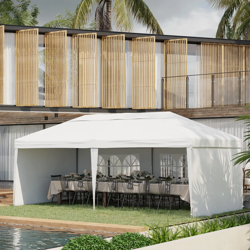 Outsunny 10' x 20' Pop Up Canopy Tent with 4 Sidewalls, Outdoor Portable Instant Canopy Shelter for Parties, Outdoor Instant Gazebo with Carry Bag for Garden, Patio, White