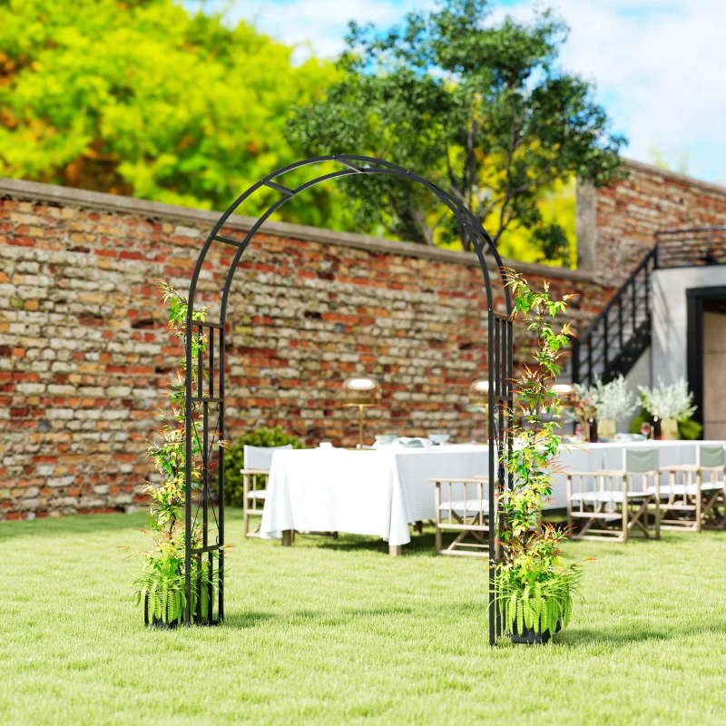 Outsunny 7.3ft Steel Garden Arch Trellis, Garden Arbor Trellis for Climbing Plants Roses Wisteria Vines, Black