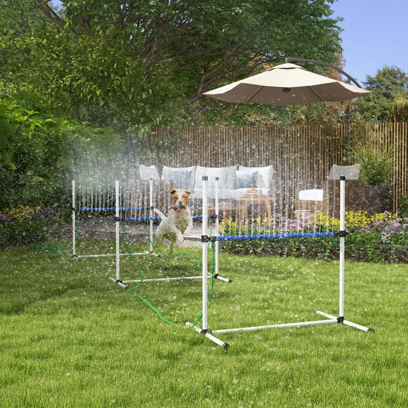 PawHut 4pc Dog Agility Training Equipment Set with Spray Water Tube, White