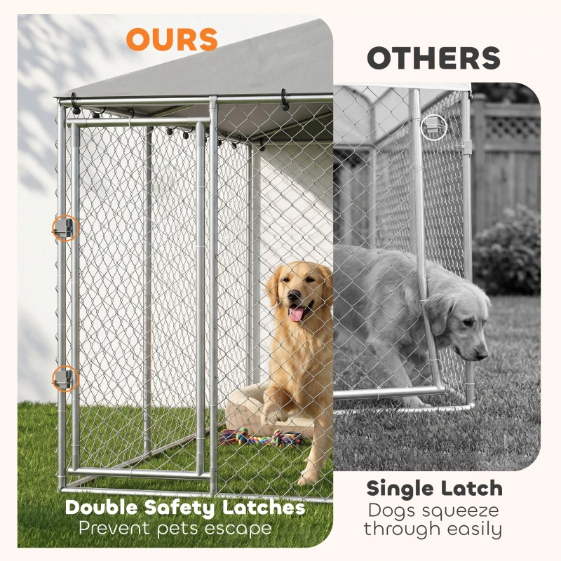 PawHut 13' x 13' x 6.5' Dog Kennel Outdoor for Small Medium Dogs with Waterproof Roof, Silver