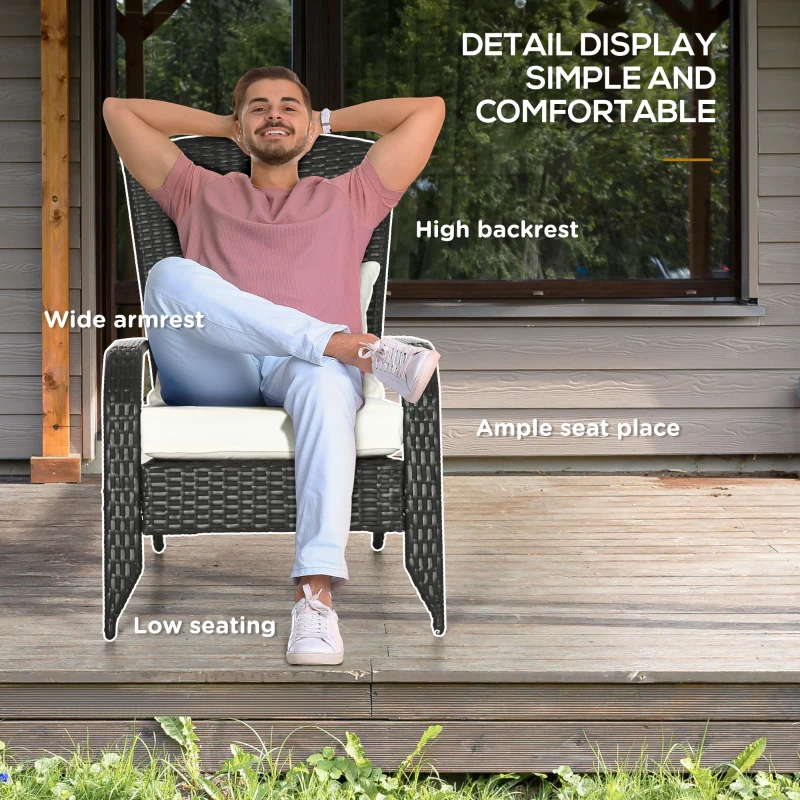 Outsunny Wicker Adirondack Chair, Outdoor All-Weather Rattan Fire Pit Chair w/ Soft Cushions, Tall Curved Backrest, Cream White