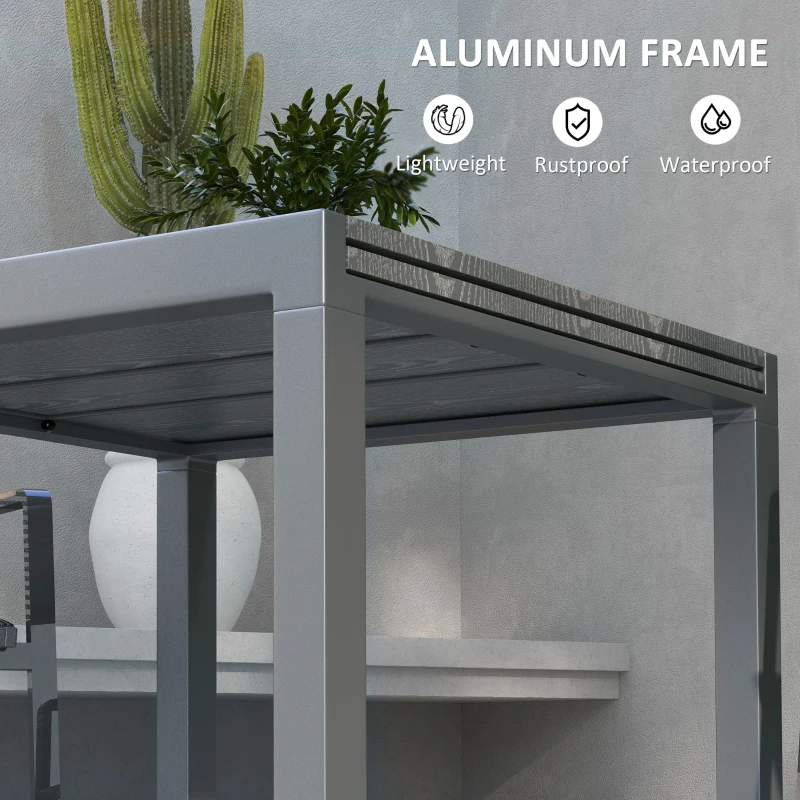 Outsunny Patio Table for 6-8 People, Aluminum Frame Rectangle Garden Table with Wood Effect Steel Top, for Backyard, Dark Gray