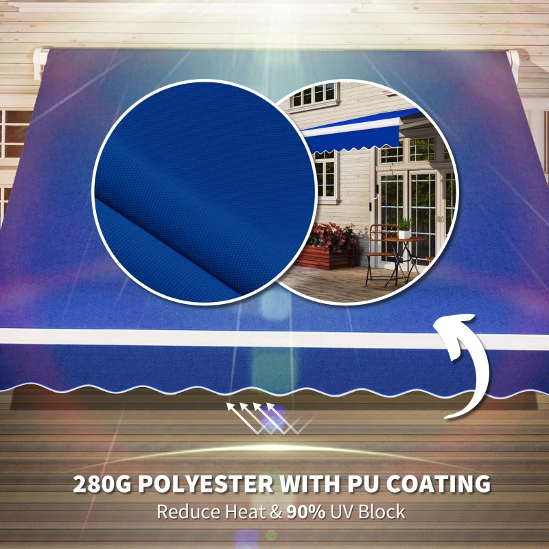 Outsunny 8' x 6.6' Patio Retractable Awning, Manual Exterior Sun Shade Deck Window Cover, Blue