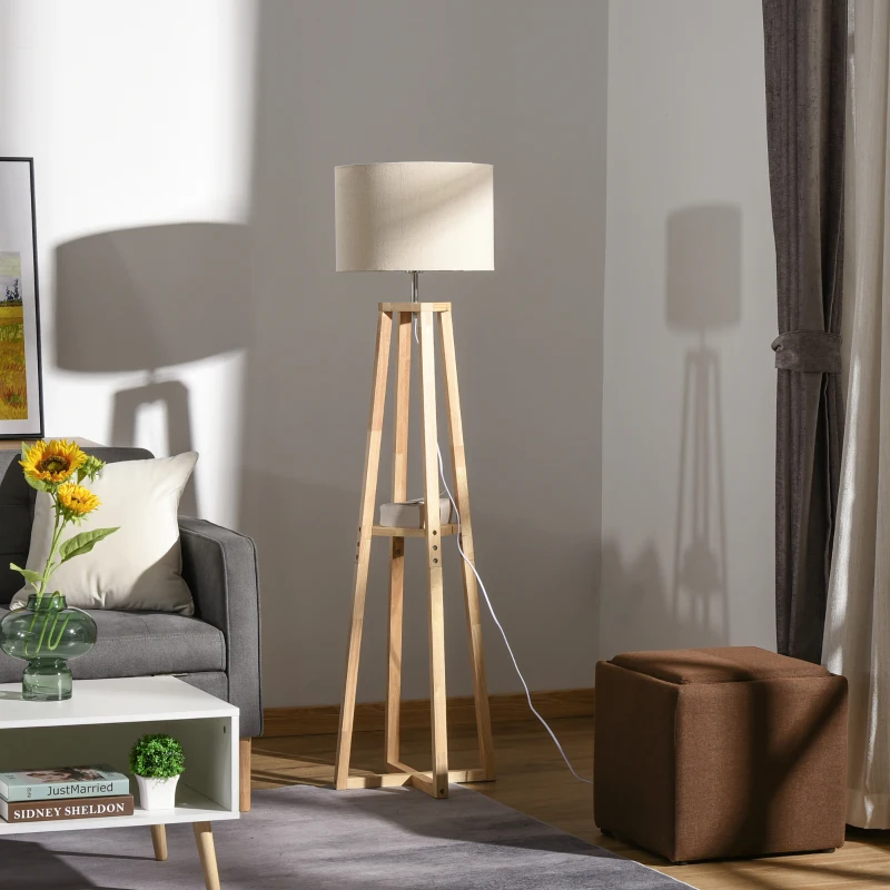 HOMCOM Modern Floor Lamp, Standing Lamp with Drum Lampshade, Foot Switch for Living Room, Bedroom, Office
