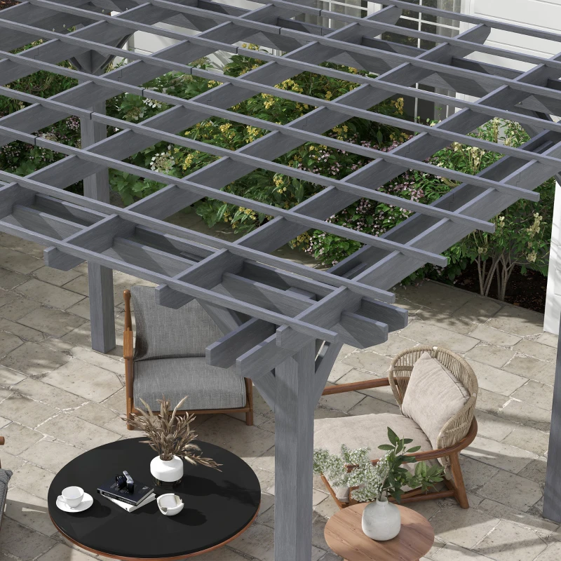 Outsunny 12' x 10' Wooden Pergola, Outdoor Grape Gazebo for Garden, Patio, Backyard, Deck, Gray