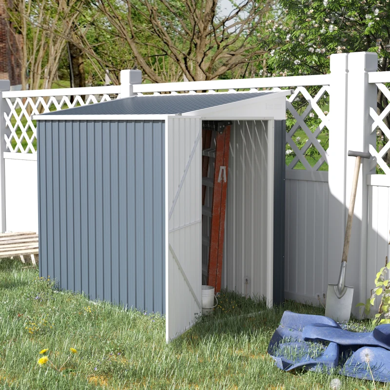 Outsunny 4' x 6' Lean to Garden Storage Shed, Outdoor Metal Tool House with Lockable Door Vents for Backyard Patio Lawn