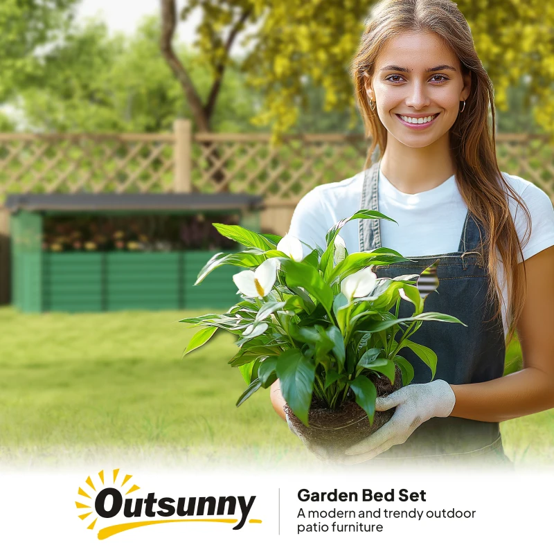 Outsunny Galvanized Steel Planter Box with Crop Cage and Shade Cloth, Raised Garden Bed for Flowers, Veggies and Herbs, Green