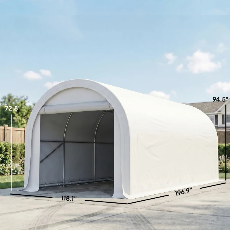 Outsunny 10' x 16' Carport, Heavy Duty Portable Garage Storage Tent with Large Zippered Door, Anti-UV PE Canopy Cover, White
