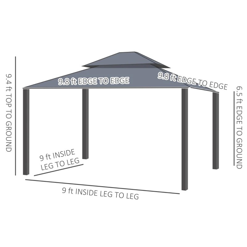 Outsunny 10' x 10' Hardtop Gazebo, Pavilion Gazebo with Curtains, Nettings, Aluminum Frame, Hooks, for Garden, Patio, Light Gray