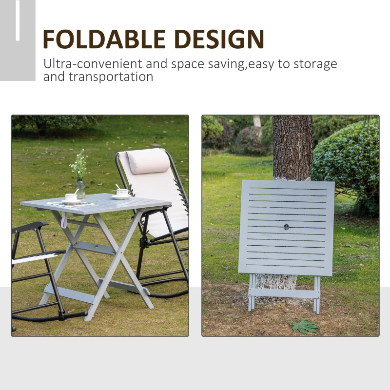 Outsunny Foldable Dining Table, Square Wood Side Table, Portable Bistro Table with Umbrella Hole for Outdoor Patio, Garden or Backyard, Grey