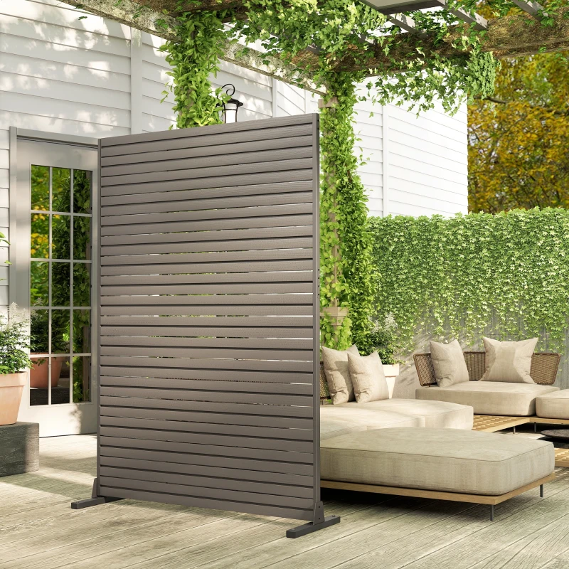 Outsunny HDPE Outdoor Privacy Screen, 47.2"W x 68.5"H Decorative Privacy Fence Screen with Stand and 6 Panels, Brown