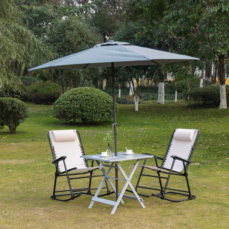 Outsunny Foldable Dining Table, Square Wood Side Table, Portable Bistro Table with Umbrella Hole for Outdoor Patio, Garden or Backyard, Grey