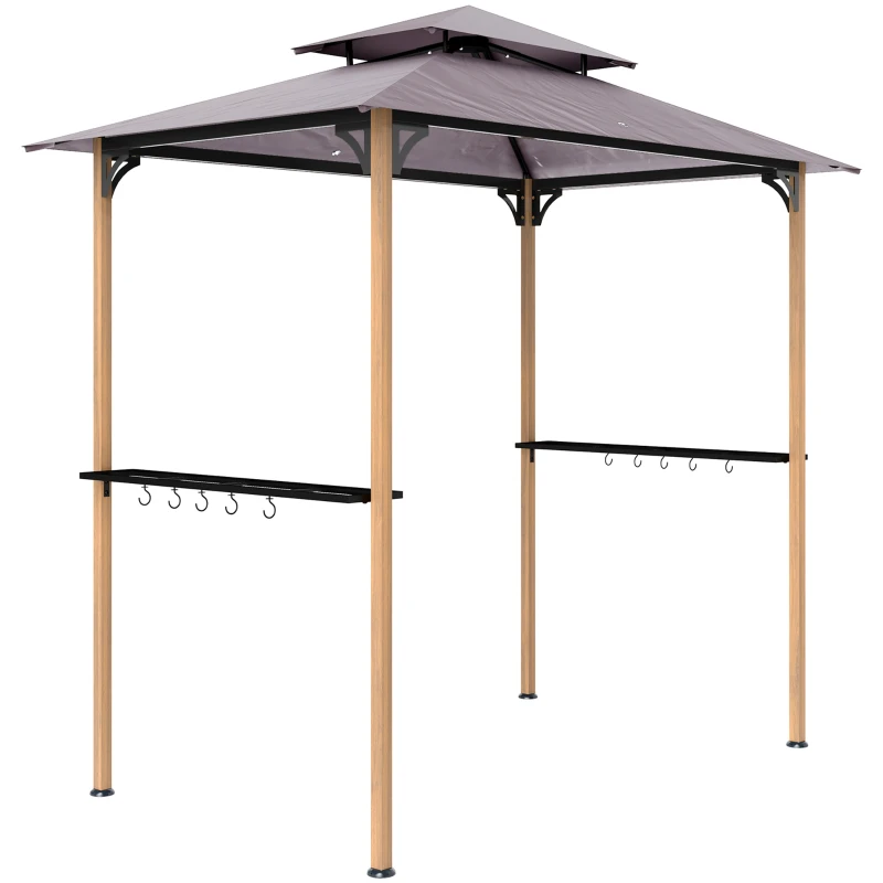 Outsunny 8' x 5' Grill Gazebo, Double Tiered Barbecue Grill Gazebo Shelter with 2 Side Shelves and 10 Hooks for Patio, Garden