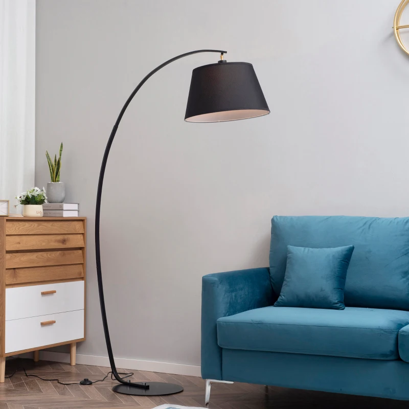 HOMCOM Arched Floor Lamp, Modern Standing Lamp with Foot Switch & Metal Base, Corner Reading Lamps Tall Pole Light for Office Bedroom Living Room, Black