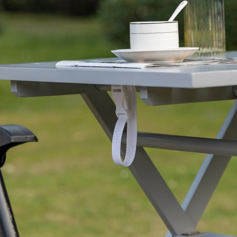 Outsunny Foldable Dining Table, Square Wood Side Table, Portable Bistro Table with Umbrella Hole for Outdoor Patio, Garden or Backyard, Grey