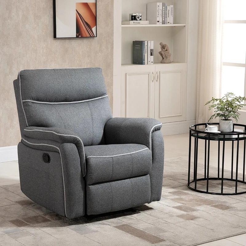 HOMCOM Manual Recliner Armchair with Thick Padded Headrest, Back and Footrest and Adjustable 150 Degree Angle, Grey
