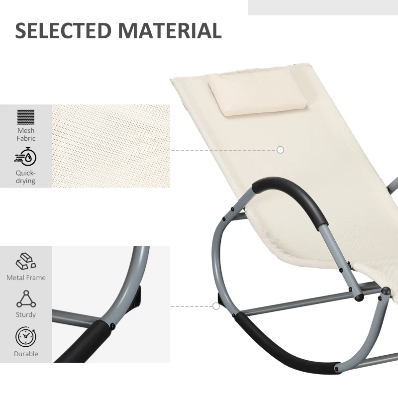 Outsunny Outdoor Rocking Chair, Chaise Lounge Pool Chair for Sun Tanning, Sunbathing Rocker, Armrests & Pillow for Patio, Lawn, Beach, Large, Beige
