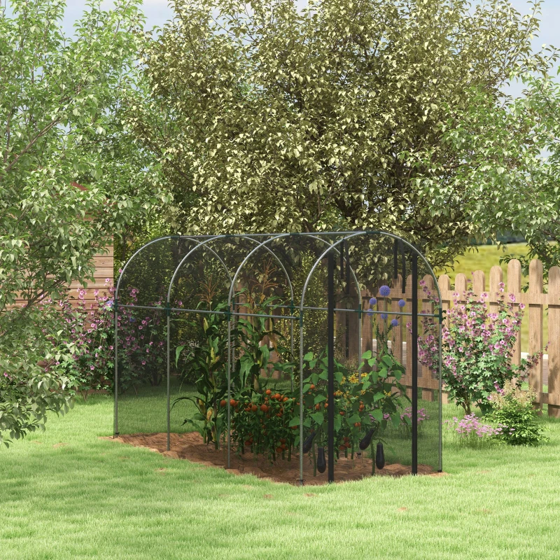 Outsunny Galvanized Steel Crop Cage, Plant Protection Tent with Zippered Door, 4' x 12', Black