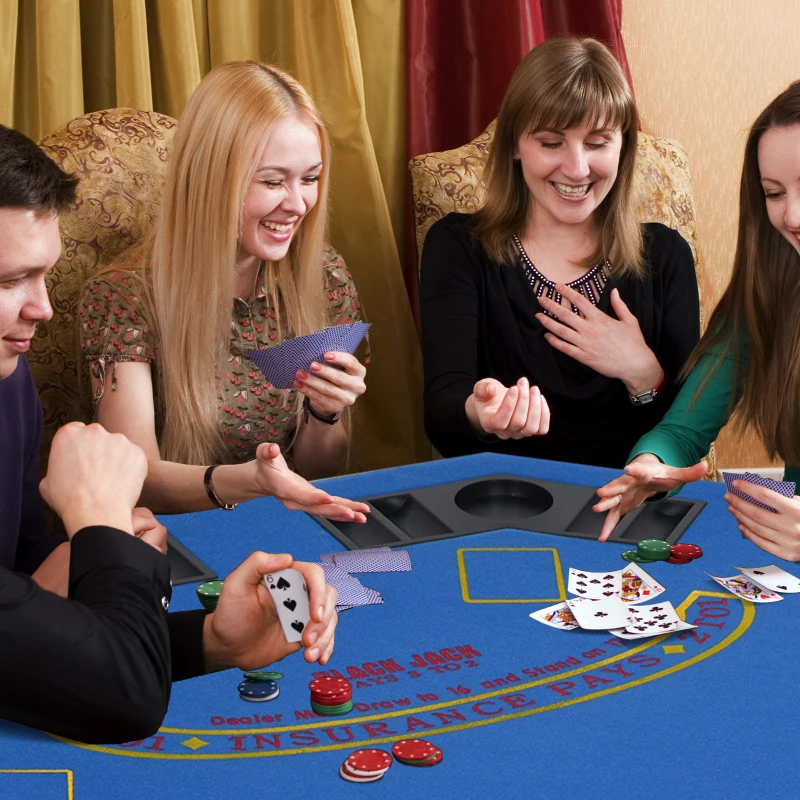 Soozier Poker Table Foldable, 47" Octagon Blackjack Poker Game Table for 8 Players with Cup Holders and Chips Tray, Blue Felt