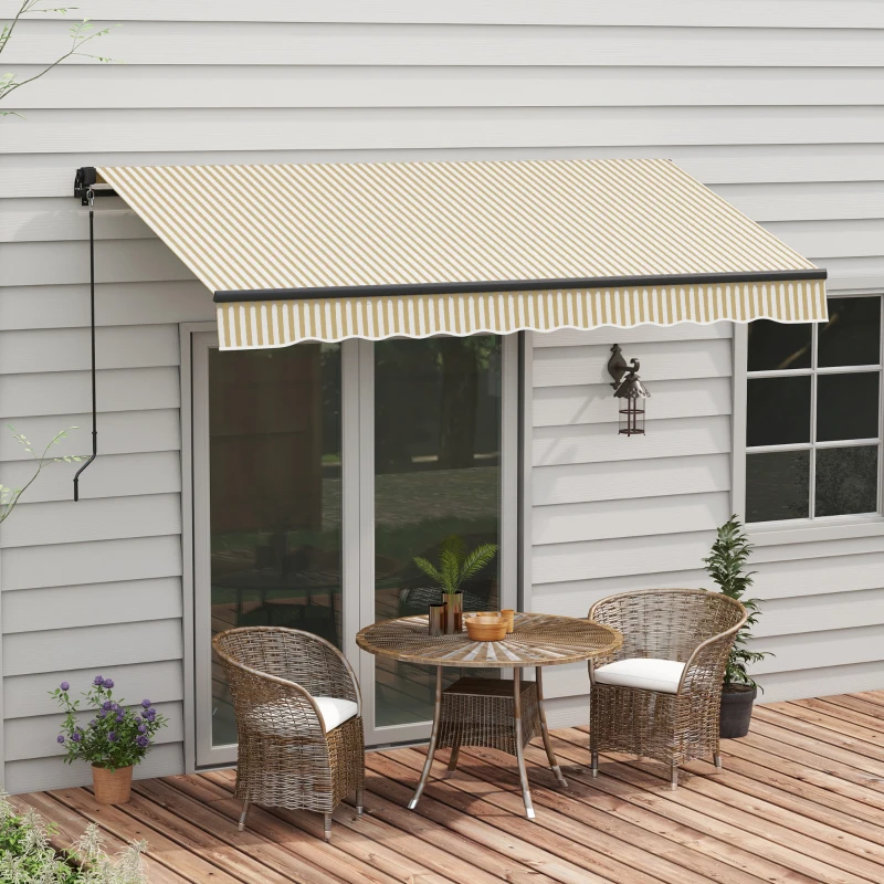 Outsunny 12' x 10' Retractable Awning, 280gsm UV Resistant Sunshade Shelter for Deck, Balcony, Yard, Beige and White